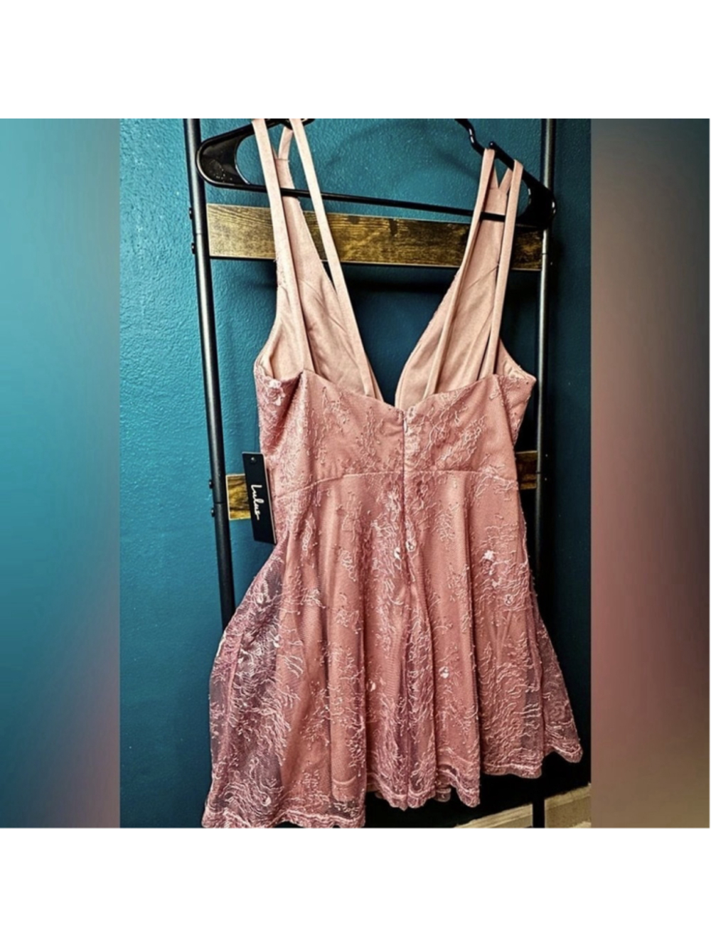 Lulus Pink Lace Mini Dress Women's Small Sleeveless V-Neck Skater NWOT - Picture 6 of 8